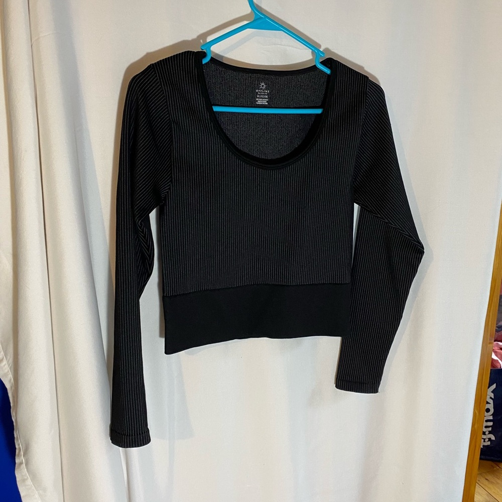 Offline American Eagle Black seamless ribbed crop top, XL